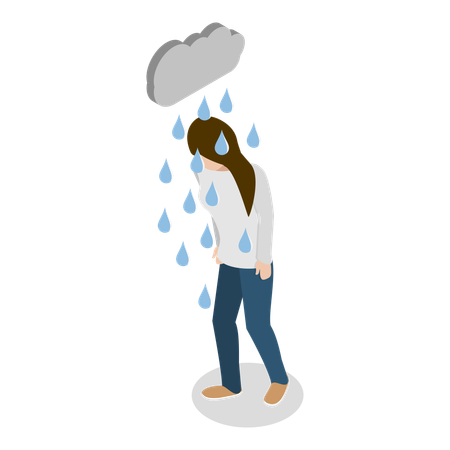 Unhappy girl having mental disorder  Illustration
