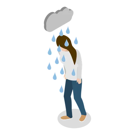 Unhappy girl having mental disorder  Illustration