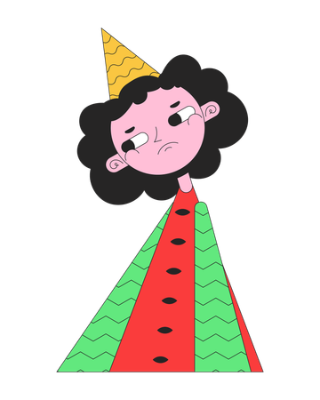 Unhappy girl in watermelon dress  Illustration