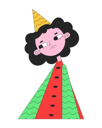 Unhappy Girl In Watermelon Dress 2 D Linear Cartoon Character Disappointed Young Woman Isolated Line Vector Personage White Background Depressed Teen Birthday Hat Color Flat Spot Illustration Illustration