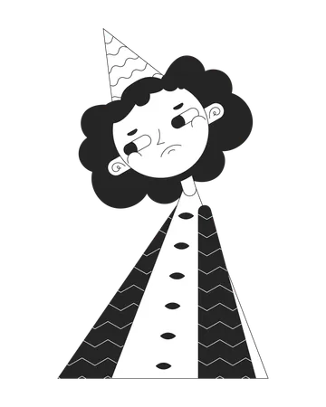 Unhappy Girl In Watermelon Dress Black And White 2 D Line Cartoon Character Disappointed Young Woman Isolated Vector Outline Personage Depressed Teen Birthday Hat Monochromatic Flat Spot Illustration Illustration