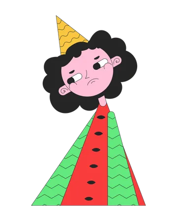 Unhappy girl in watermelon dress  Illustration