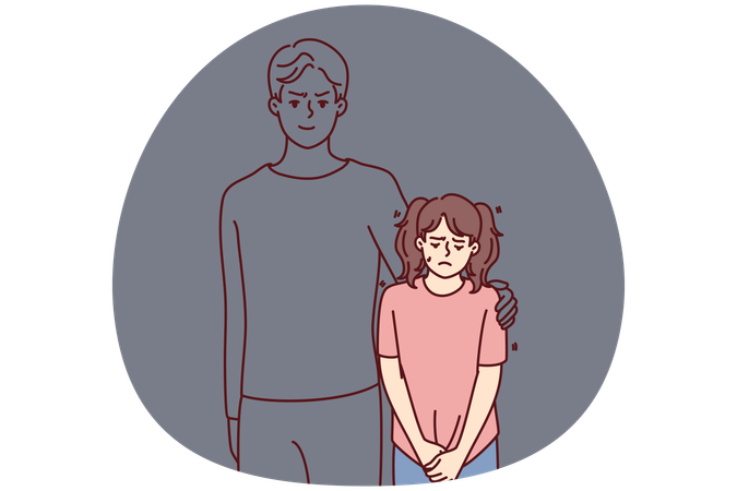 Unhappy girl stand near man ghost figure  Illustration