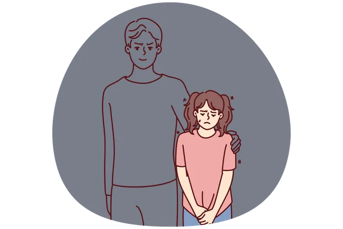 Unhappy girl stand near man ghost figure  Illustration