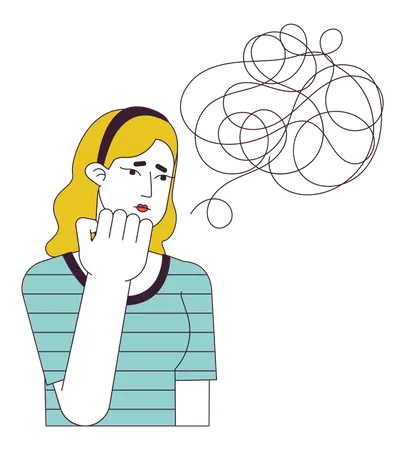 Unhappy Caucasian Girl Flat Line Concept Vector Spot Illustration Chaos Anxiety Thoughts 2 D Cartoon Outline Character On White For Web UI Design Editable Isolated Color Hero Image 일러스트레이션