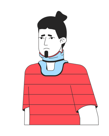Unhappy guy has neck injury  イラスト