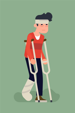 Unhappy injured person using crutches  Illustration
