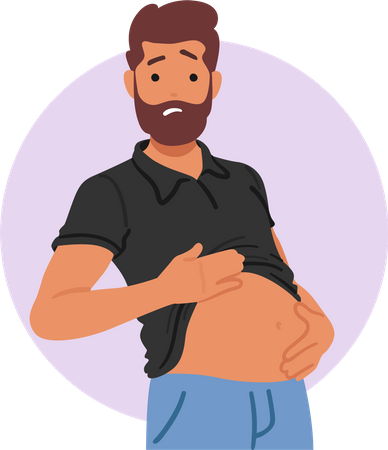 Unhappy Male Experiencing Bloating Due To Gastritis Displays Discomfort  Illustration