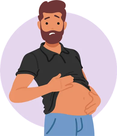 Unhappy Male Character Experiencing Bloating Due To Gastritis Displays Discomfort Or Abdominal Distension Often Stemming From Inflammation Of The Stomach Lining Cartoon People Vector Illustration Illustration