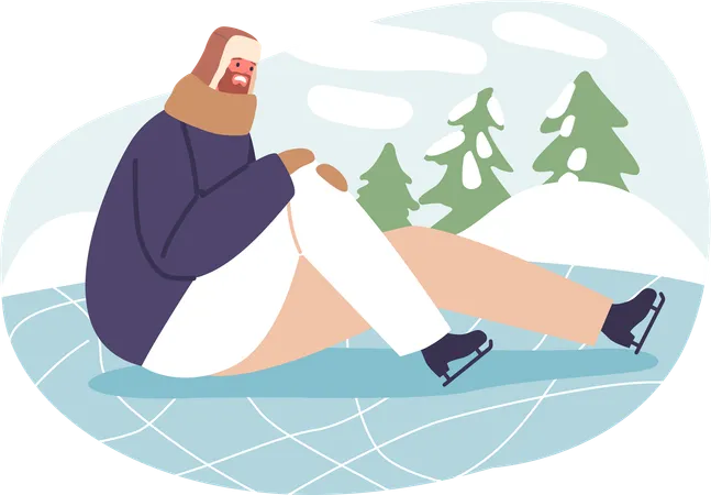 Unhappy Male Character Got Knee Injury On Ice Man Slips On The Ice Rink His Face A Mix Of Embarrassment And Pain As He Tumbles But Resilience Shines Through Cartoon People Vector Illustration Illustration