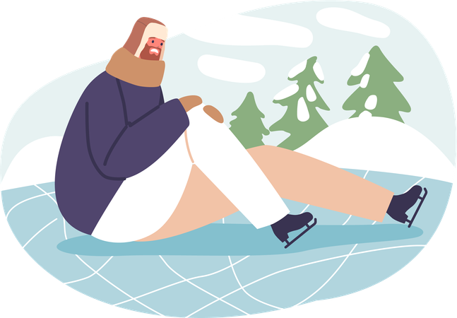 Unhappy Male got Knee Injury On Ice Man Slips On Ice Rink  Illustration