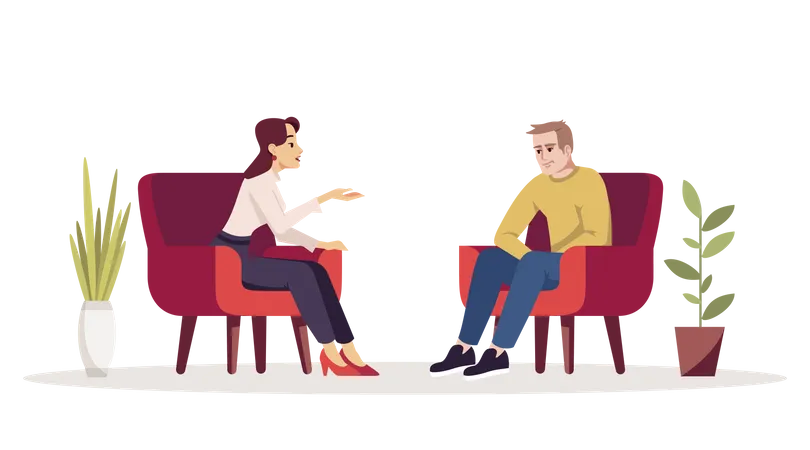 Unhappy man communicating with woman  Illustration