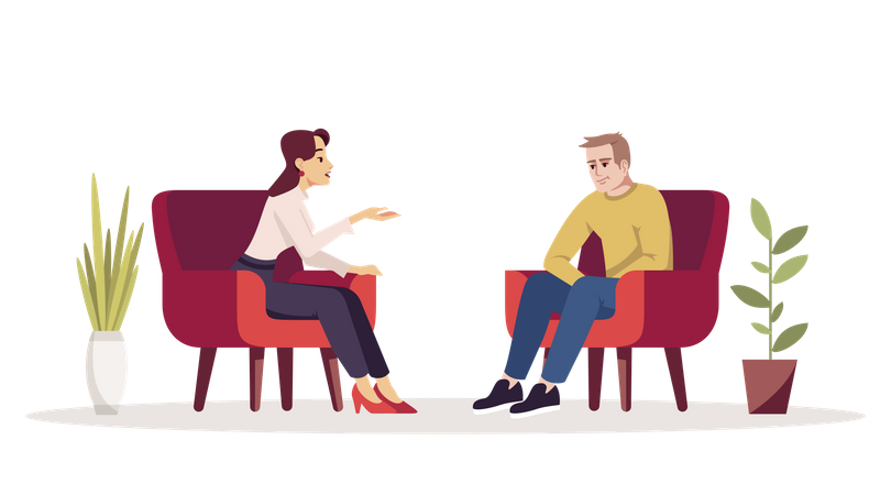 Unhappy man communicating with woman  Illustration