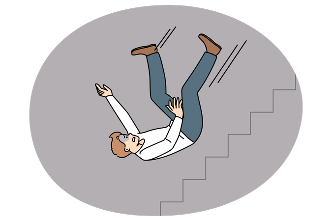 Unhappy man fall down stairs of career ladder suffer work crisis in life  Illustration