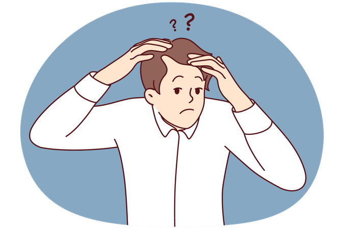 Unhappy man frustrated with receding hair  Illustration