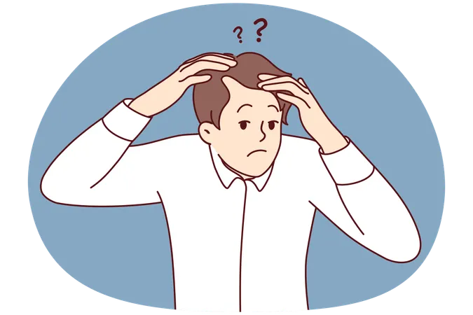 Unhappy man frustrated with receding hair  Illustration