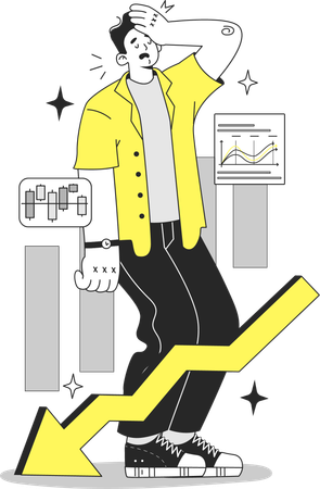 Unhappy Man getting market loss  Illustration