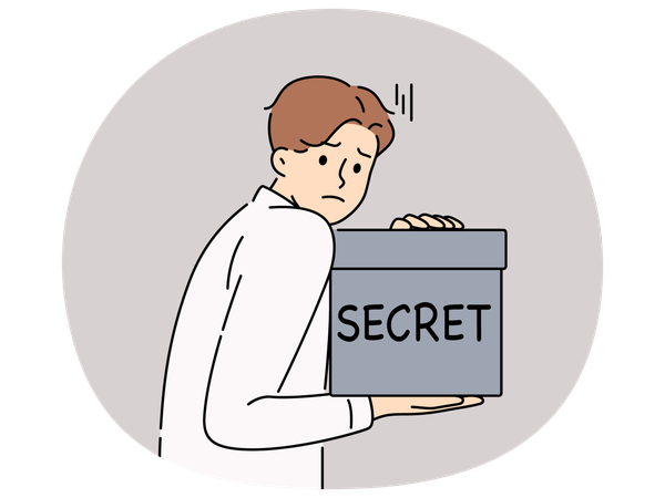Unhappy man holding black box in hands  Illustration