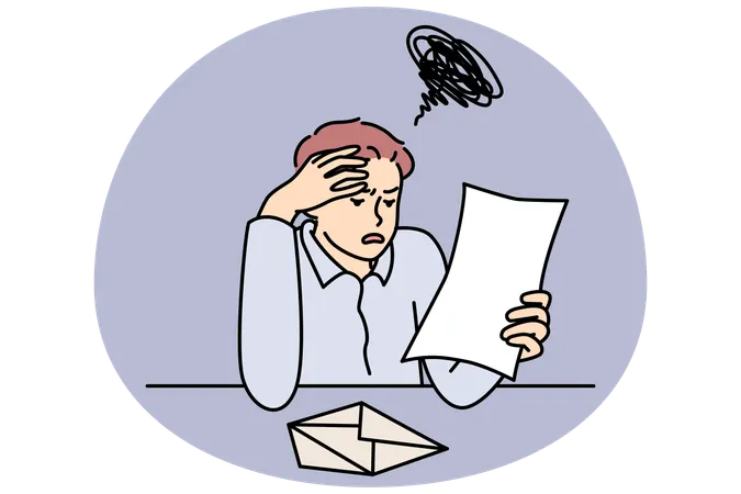 Unhappy man reading bad news in letter feel frustrated with massage  Illustration
