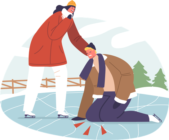 Unhappy Man Slipped On Ice Rink While Skating  Illustration