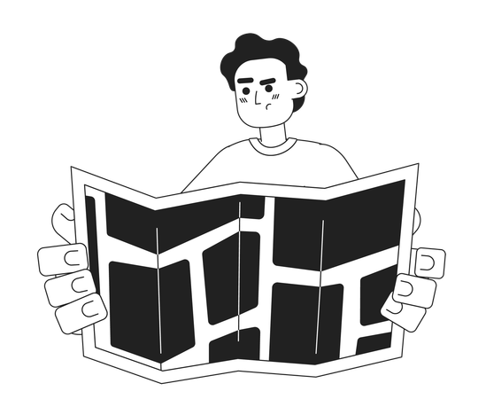Unhappy man standing with map  Illustration