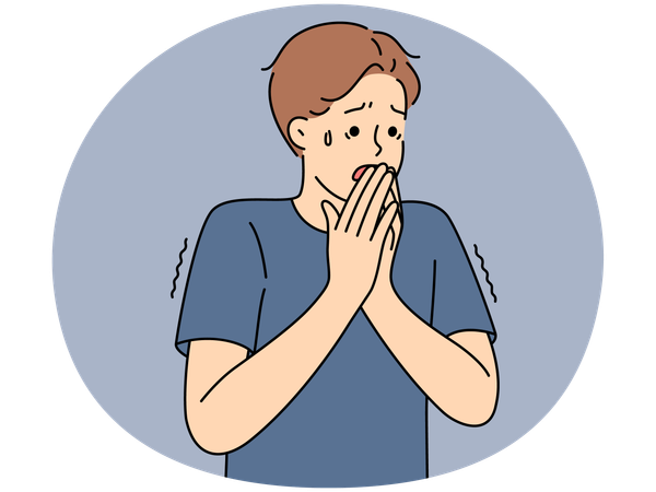 Unhappy man suffer from fear  Illustration