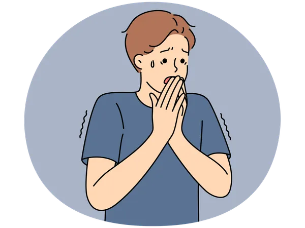 Unhappy man suffer from fear  Illustration