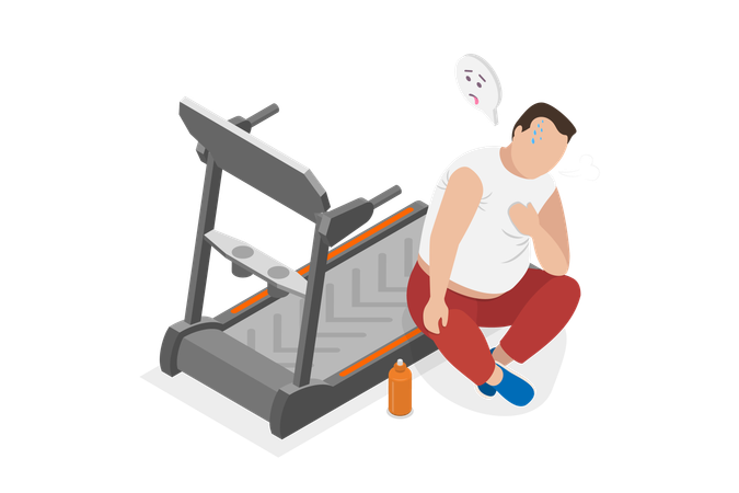 Unhappy Man Trying to Lose Weight, Burning Calories or Active Recreation  Illustration