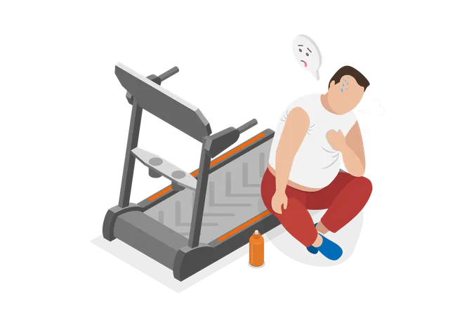 Unhappy Man Trying to Lose Weight, Burning Calories or Active Recreation  Illustration