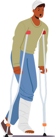 Unhappy man with leg and head fracture Illustration