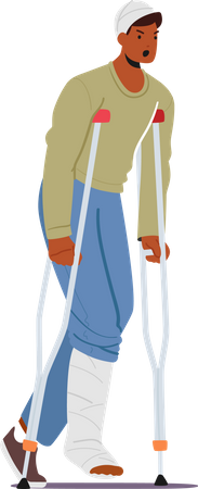 Unhappy man with leg and head fracture  Illustration