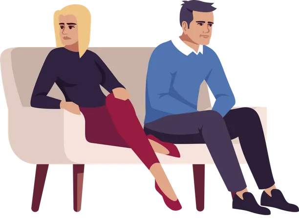 Unhappy married couple sitting on couch  Illustration