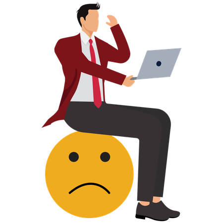 Unhappy Office Businessman Working On Upset Face  Illustration