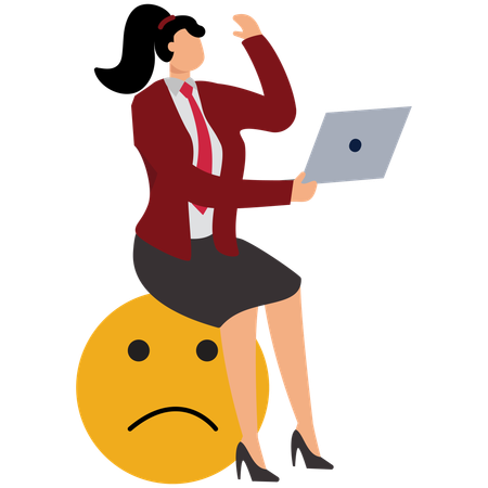 Unhappy Office Businesswoman Working On Upset Face  Illustration