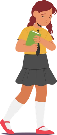 Unhappy School Girl Character Walks With A Heavy Heart Her Shoulders Slouched And A Somber Expression On Her Face As If Carrying The Weight Of The World Cartoon People Vector Illustration Illustration