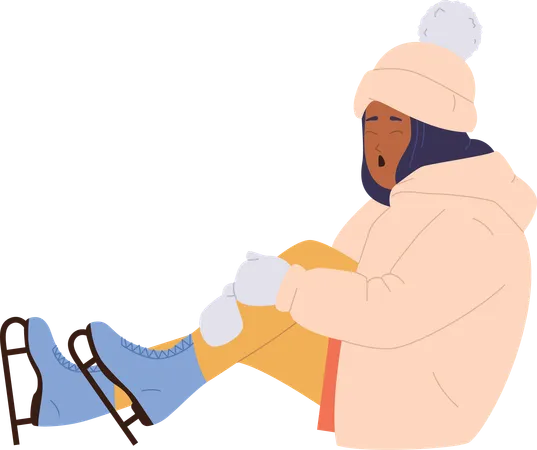 Unhappy screaming girl falling down while skating ice  Illustration
