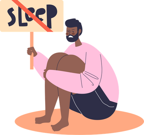 Unhappy sleepless frustrated man suffer from insomnia problem with falling asleep at night  Illustration