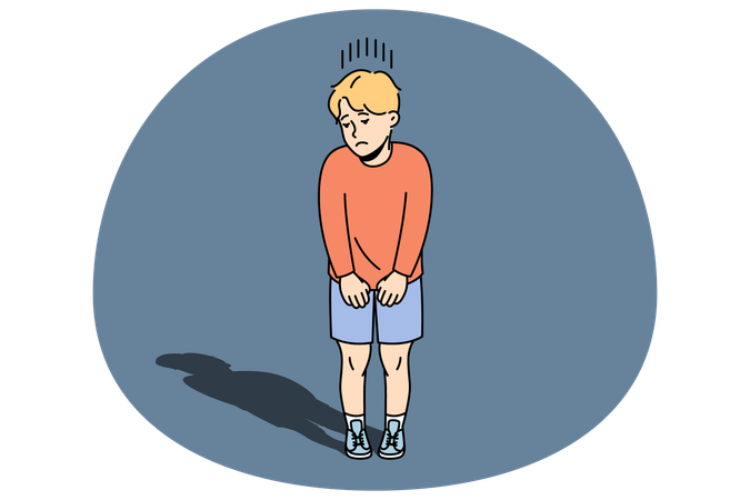 Unhappy small boy child feel insecure and lonely  Illustration
