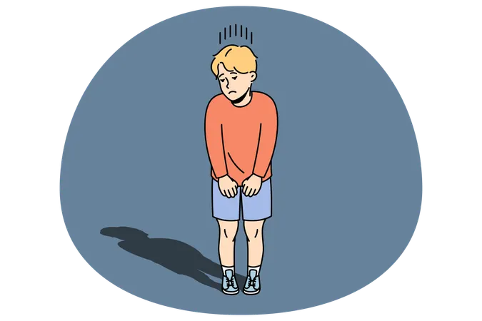 Unhappy small boy child feel insecure and lonely  Illustration