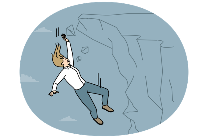 Unhappy terrified businesswoman employee falling from rock failed with project  Illustration
