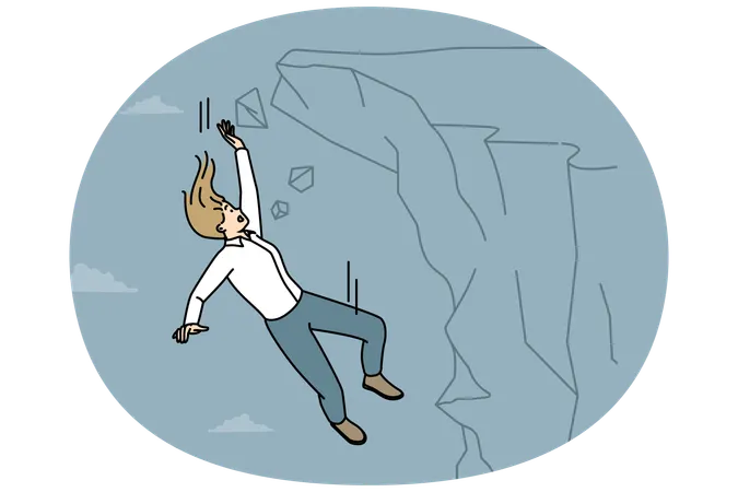 Unhappy terrified businesswoman employee falling from rock failed with project  Illustration