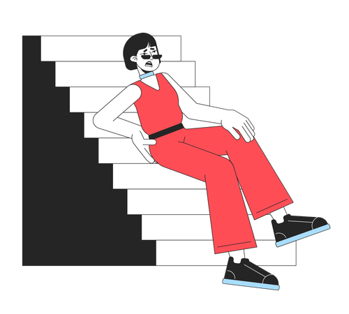 Unhappy woman falls from stairs  Illustration