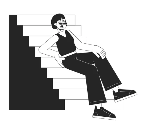 Unhappy woman falls from stairs  Illustration