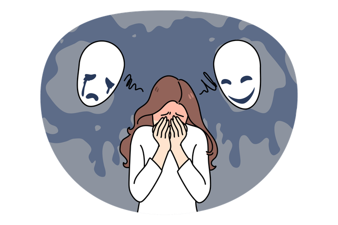 Unhappy woman feel depressed suffer from mental disorder  Illustration