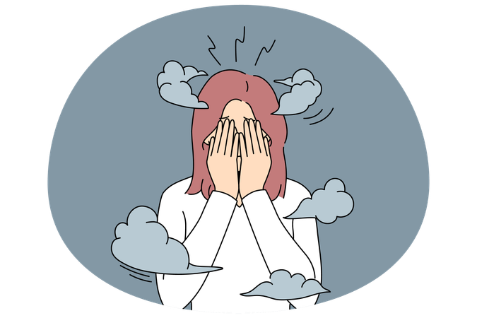 Unhappy woman feeling anxious and depressed  Illustration