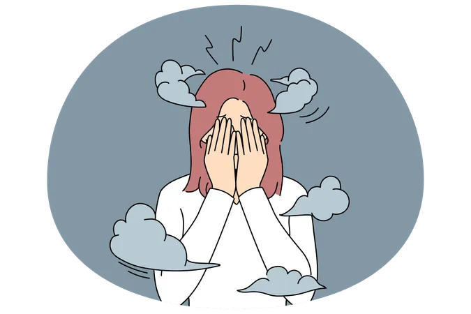 Unhappy woman feeling anxious and depressed  Illustration