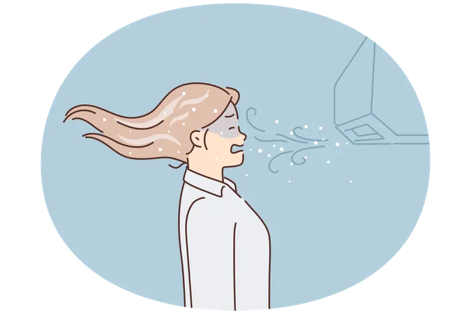 Unhappy woman freeze near air conditioner  Illustration