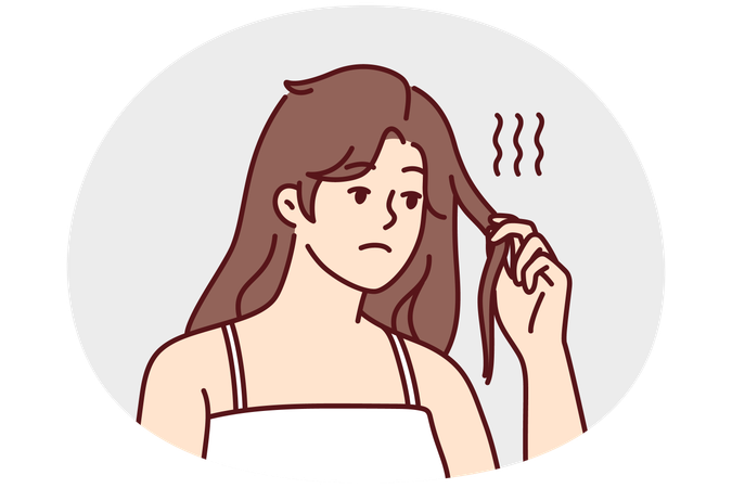 Unhappy woman frustrated with hair loss  Illustration