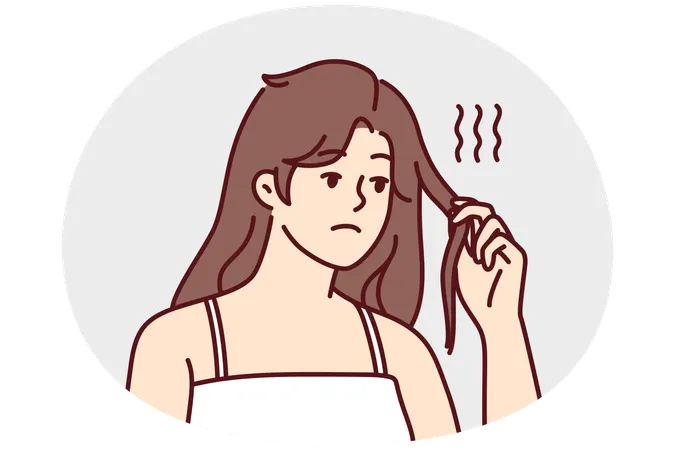 Unhappy woman frustrated with hair loss  Illustration