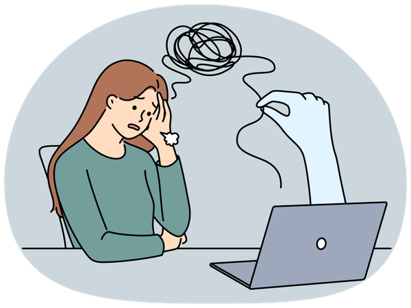 Unhappy woman have online session with psychotherapist  Illustration